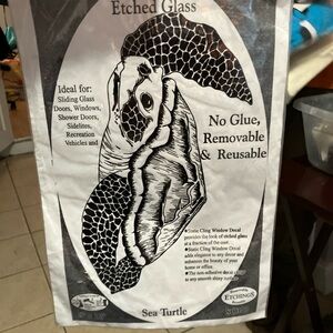 Sea Turtle Etched Glass Static Cling Decal - Black